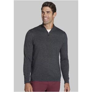 Jos A Bank Traveler Gray Quarter Zip Pullover Merino Wool Sweater Size Large